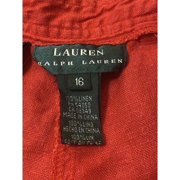 Lauren Ralph Lauren Womens Linen Crop Pants Wide Leg High Rise Red Beach Size 16 - Picture 7 of 12